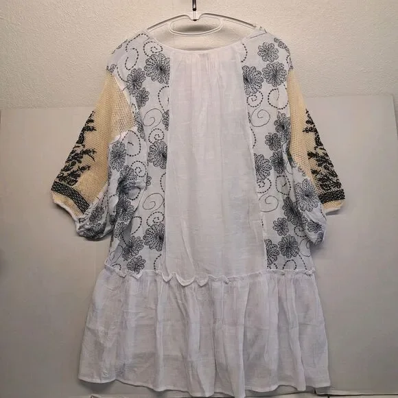 Umgee Women's S Boho Embroidered Gather Sleeve Swing Dress Shift Tunic - Picture 2 of 7